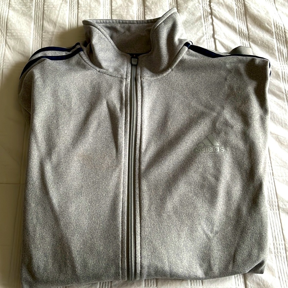 NWOT gray with navy stripe Adidas Mens zip up L